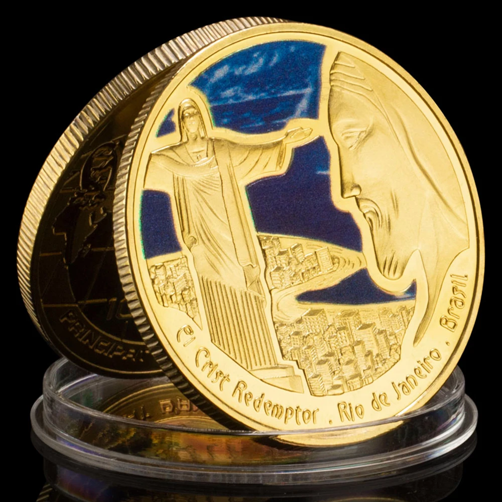 Christ The Redeemer Brazilian Rio Jesus Commemorative Coin Cllectible Gift Cllection Art Christianity Gold Plated Souvenir Coin