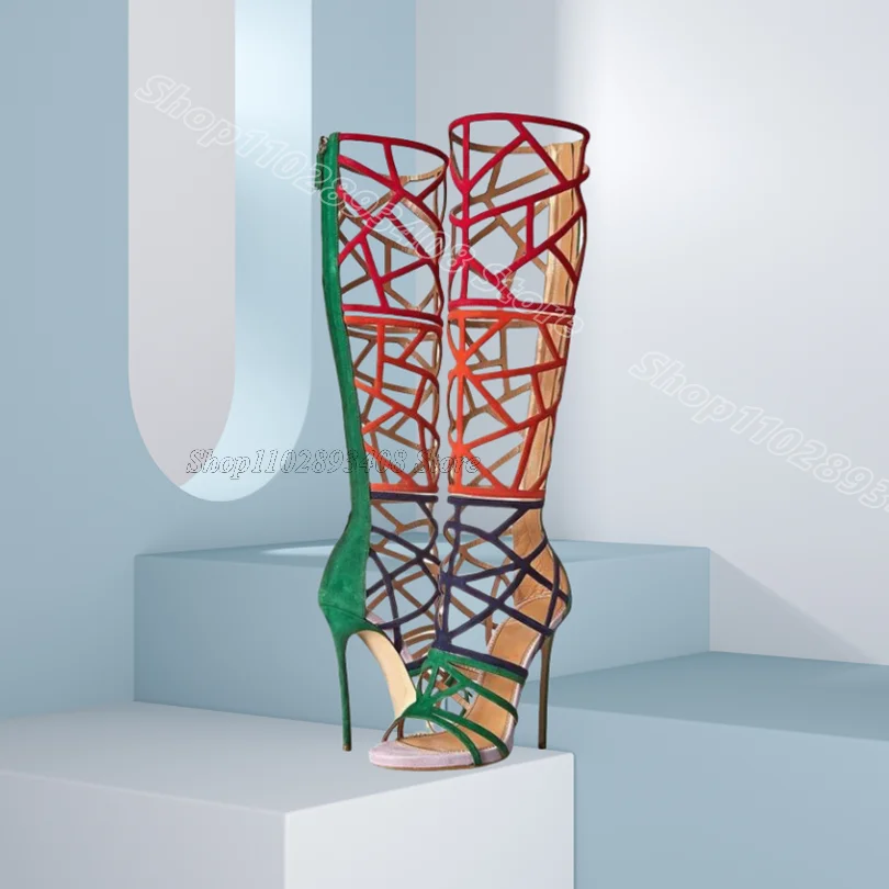 

Mixed Hollow Sandal Boots Stiletto Heels British Style Design Women Casual Party Summer Sandal Boots 2025 Zapatos Para Mujere