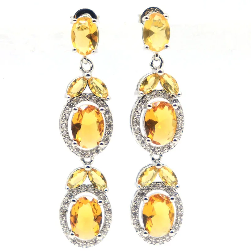 42x10mm Multi Color Stunning Pink Tourmaline Golden Citrine CZ Wholesale Drop Shipping Silver Earrings