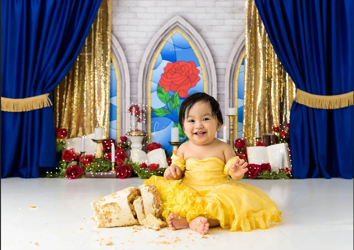 Beauty and The Beast Backdrop Vinyl Baby Shower Birthday Party Background Studio Photo Props Photography Princess Photo Poster