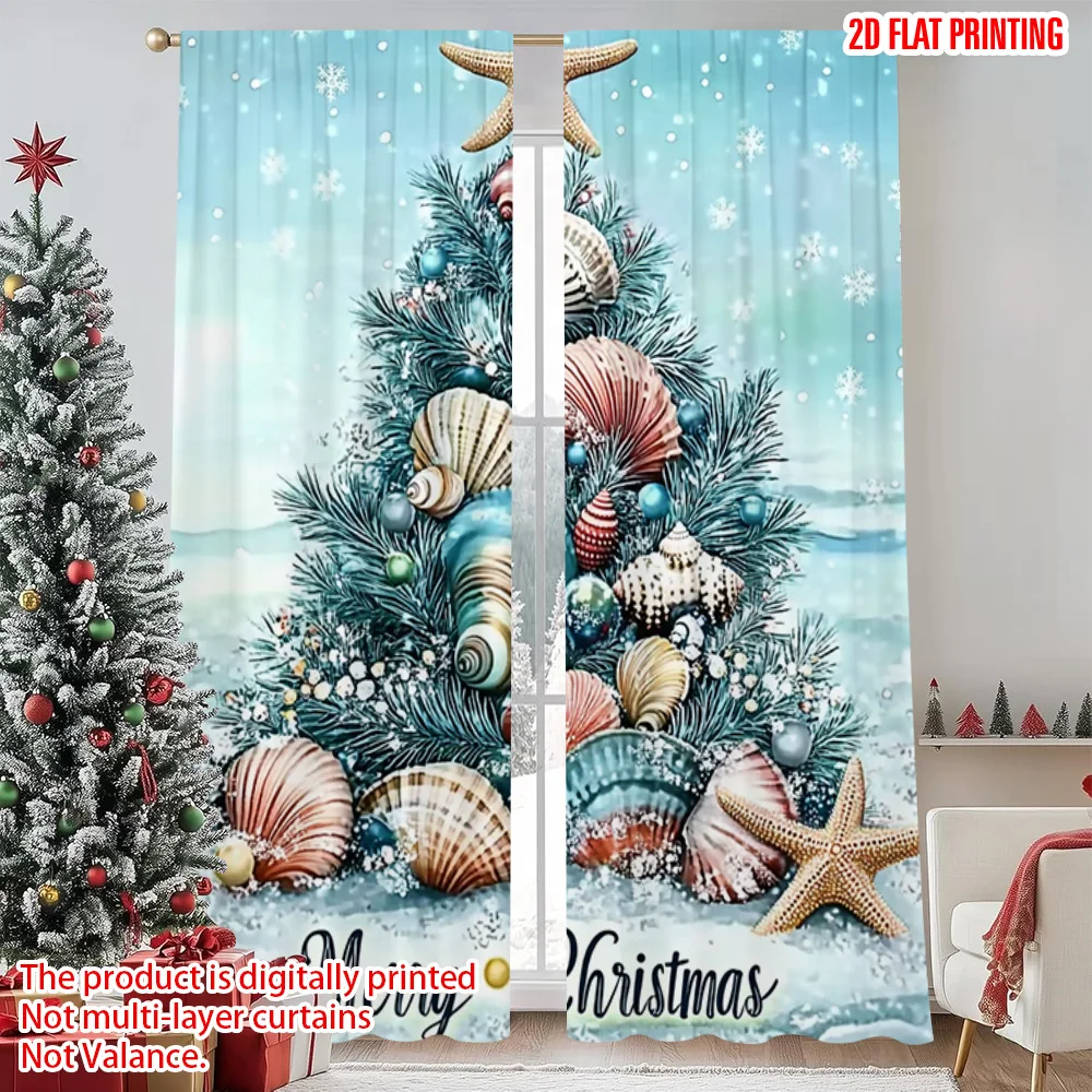 

2pcs 2D flat printing Merry Christmas Popular Window Drapes Coastal Starfish & Shells Versatile Durable Polyester Without