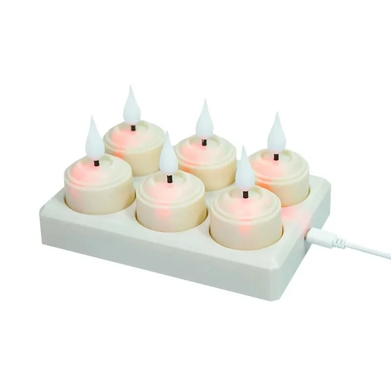 3D Wick LED Tea Light Rechargeable Remote Control W/Timer Flickering Warm White Flameless Candles w/Charging Station & USB Cable