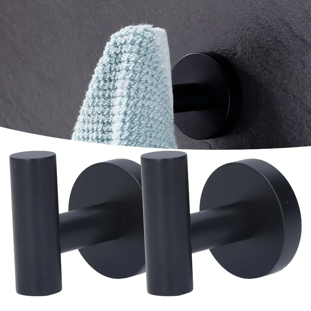 2 PCS Stable Black Towel Hook Compact Design Stainless Steel Robe Hook Durable Construction Round Shape Coat Hook Door Hanging