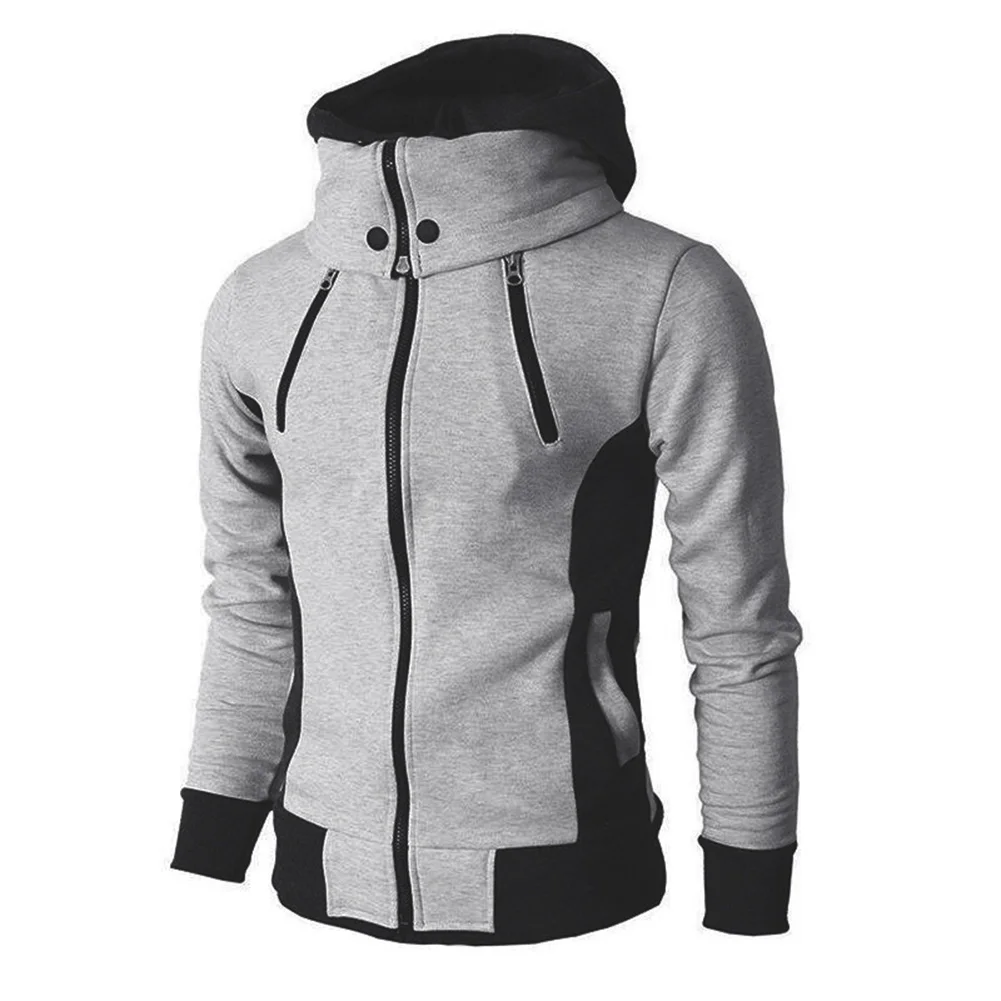 Men's Hoodie Jacket with Zipper Long Sleeve Sports Cardigan Sweatshirt Color Block Coat Suitable for Casual and Outdoor Use