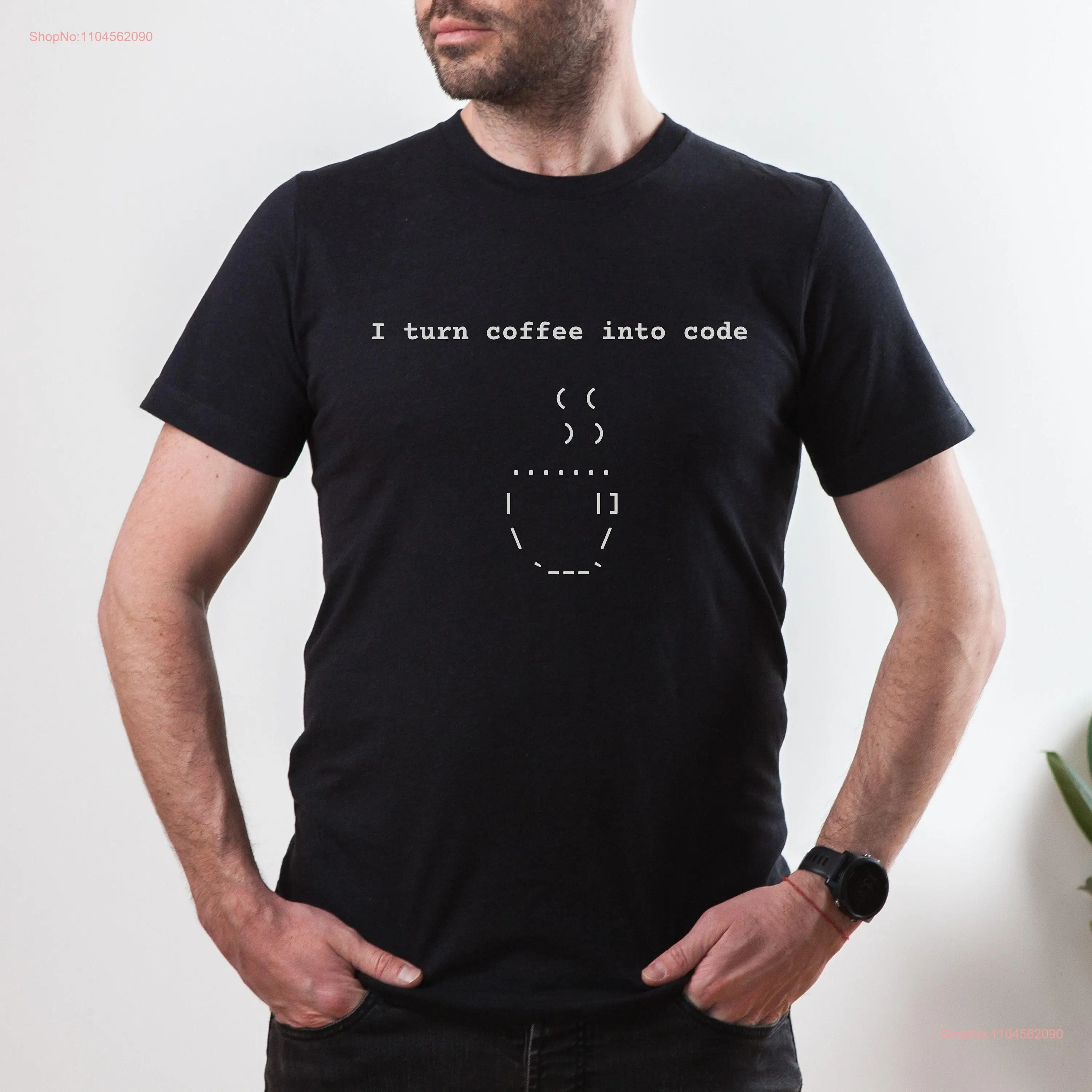 Ascii Coffee T Shirt مهندس البرمجيات Geeky GifT مضحك مبرمج بأكمام طويلة أو قصيرة