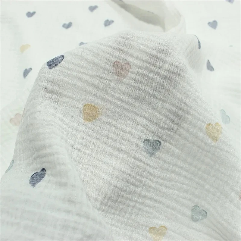 

135cmx50cm Double-Layer Cotton Gauze Crepe Heart Yarn Fabric, Love Clothing Bedding Sewing Cloth