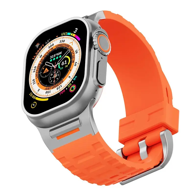 

Sport Silicone Strap for Apple Watch Band 46mm 42mm Metal Stainless Steel Connector Bracelet for iWatch Series 10 9 8 7 6 5 3 SE