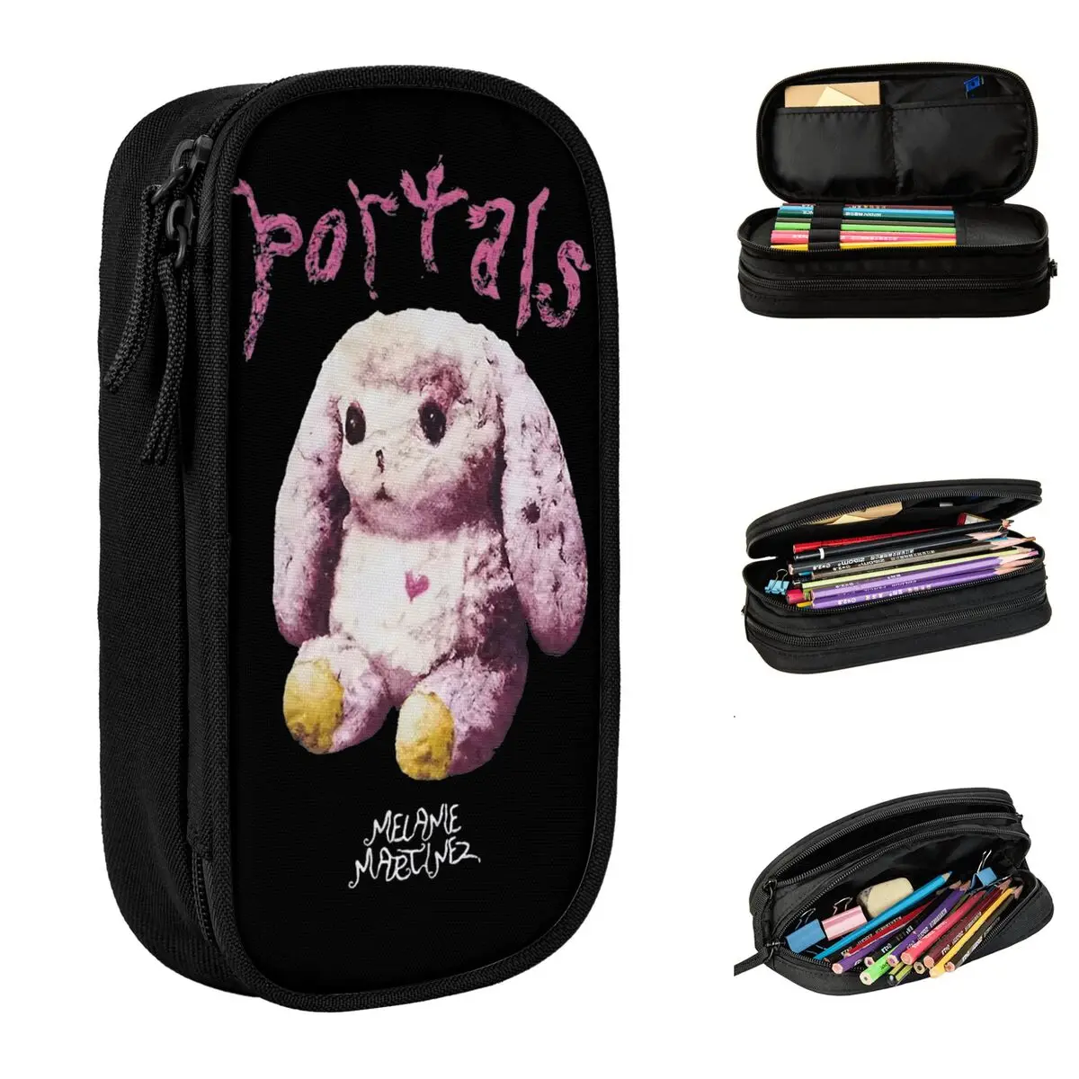 Pink Bunny Melanies Martinez Portals Pencil Cases Pencil Pouch Pen Holder Kids Large Storage Bags Office Gift Stationery