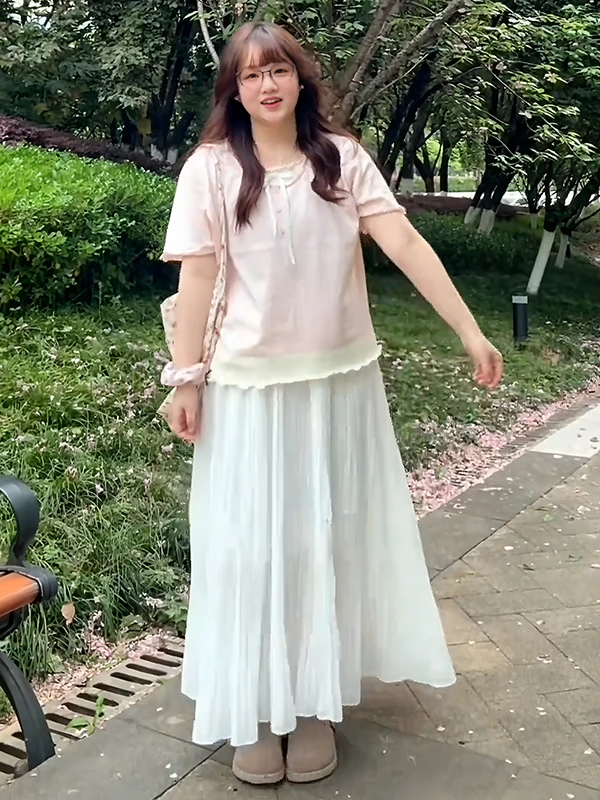 plus Size Women's Summer T-Shirt Loose Fit Short Sleeve Color Block Wood Grain  Sweet Style Korean Style Commute Fashion