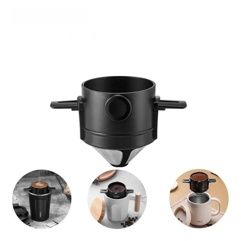 textureFoldable Coffee Filter Cup Portable Dual Layer Mesh Convenient Reusable Dripper for Office Outdoors Hiking