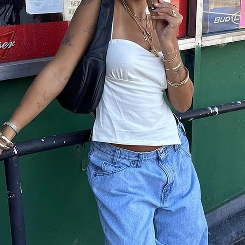 2024 Mode Witte Spaghettibandjes Camis Tops Vrouwen Rugloze Bandage Tank Top Zomer Veters Sexy Crop Top Clubkleding Streetwear