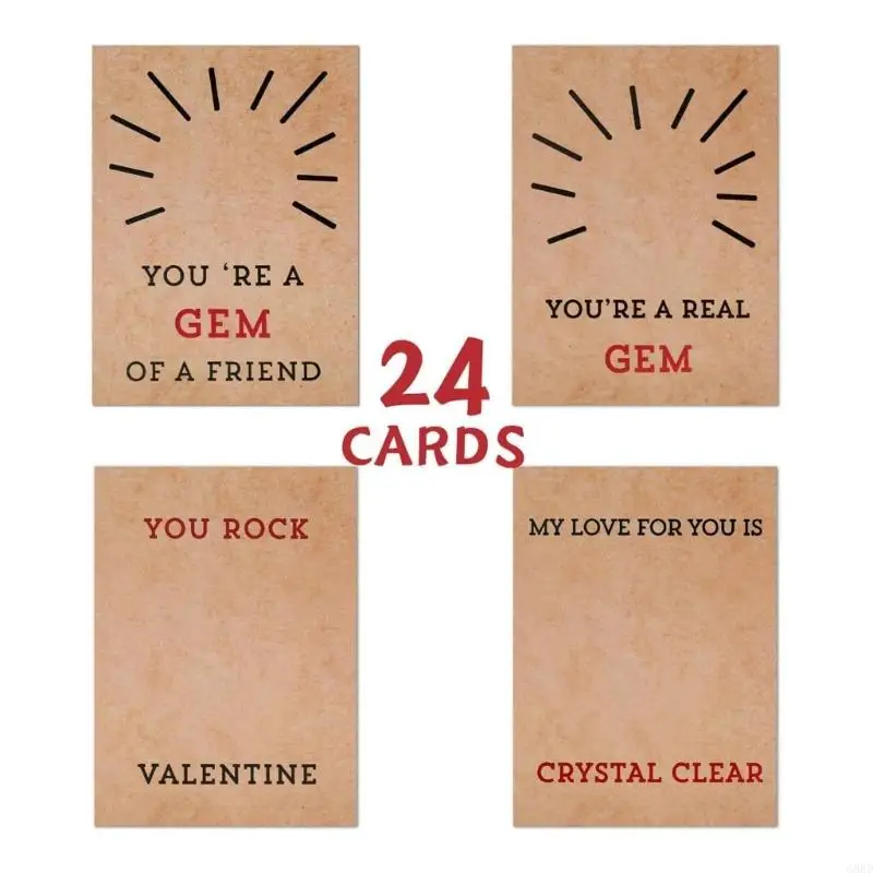 G88D Set of 24 Valentines Cards with Heart Crystal Stones Valentine Gift Exchange for Boys Girls Toddlers Valentine Birthday