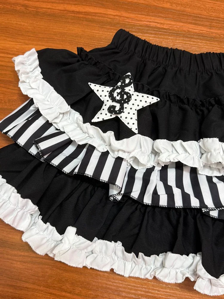 Harajuku Y2K Striped Skirt Women Streetwear Vintage High Waist Sexy Mini Skirts Summer Casual Patchwork Retro Japan Cake Skirt