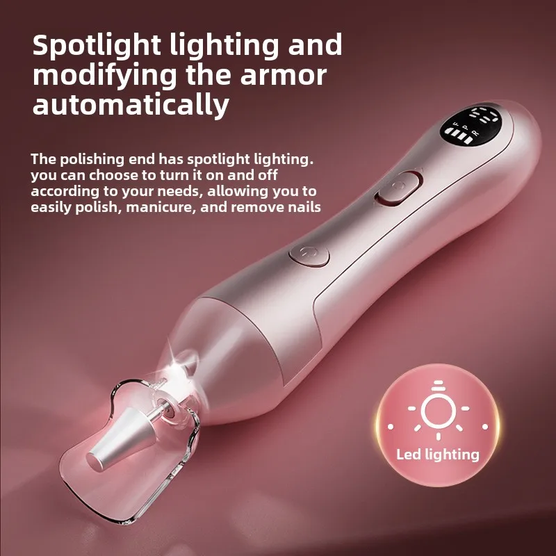 مزيل طلاء الأظافر الكهربائي المحمول، شاشة LED، ماكينة طحن وتلميع مانيكير، شحن من النوع C للاستخدام المنزلي