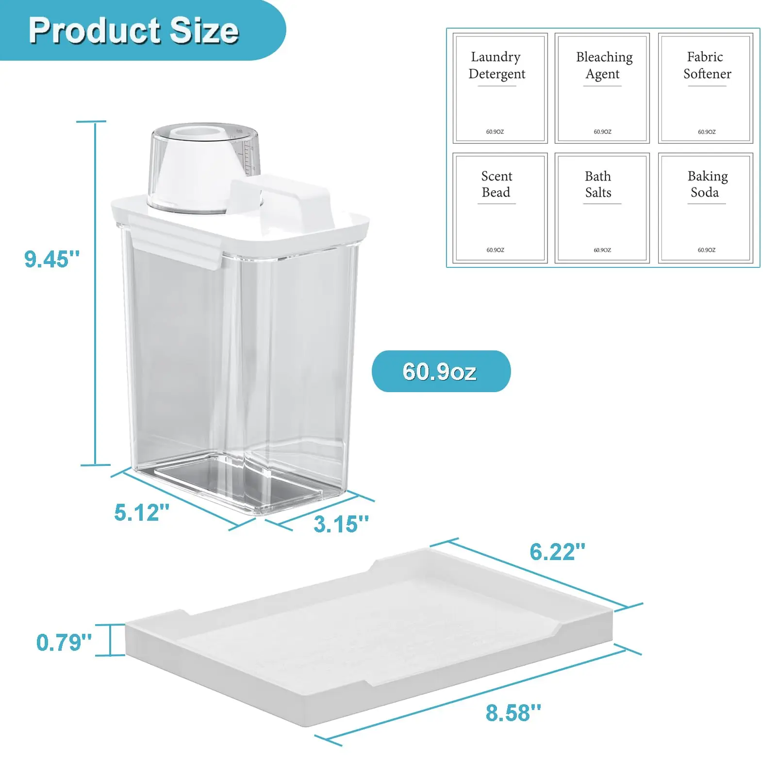 2 عبوة من موزع منظفات الغسيل السائل، حاويات صابون الغسيل سعة 61 أونصة، موزع مسحوق الغسيل البلاستيكي الشفاف لغرفة الغسيل
