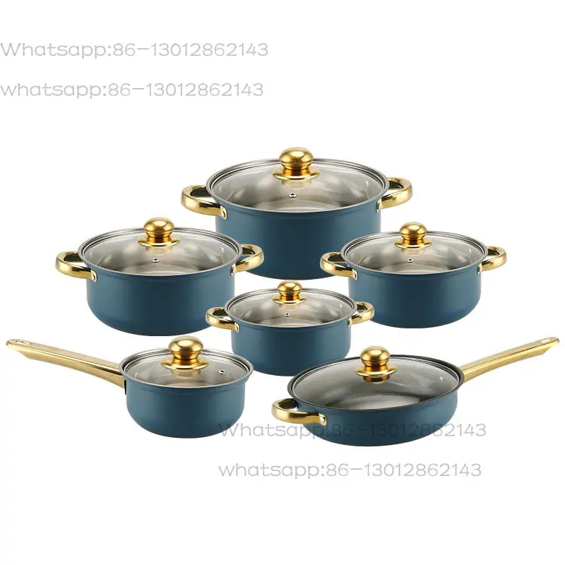 

12-Piece Color Stainless Steel Set Pot Non-Stick Pot Gold Plated Handle