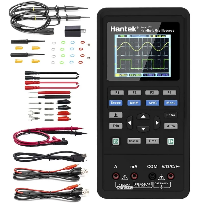 

2D72 Handheld Oscilloscope 70MHz Waveform Generator Multimeter 3 in 1 Multifunction Tester 2CH+AFG+DMM Comes