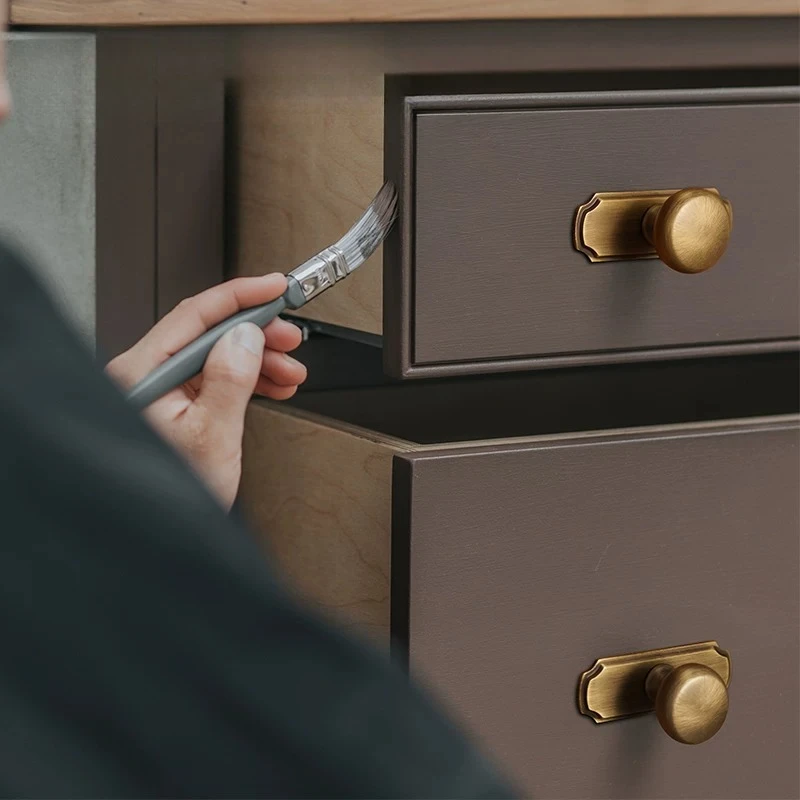 Solid Brass Furniture with Base Round Ball Small Retro Chinese Style Drawer Cabinet Door Wardrobe Hardware Handle