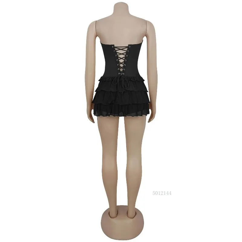 Mulheres sem alças plissado sem mangas babados em camadas midi mini vestido 2026 aniversário férias praia até vestidos