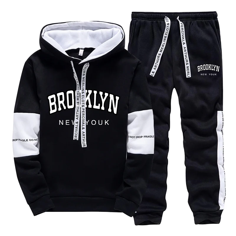 Brooklyn American Sweatshirt 2pcs Set Mens Casual Sports Hooded Jogging Suit Autumn Winter High Quality Hoodies and Sweatpants