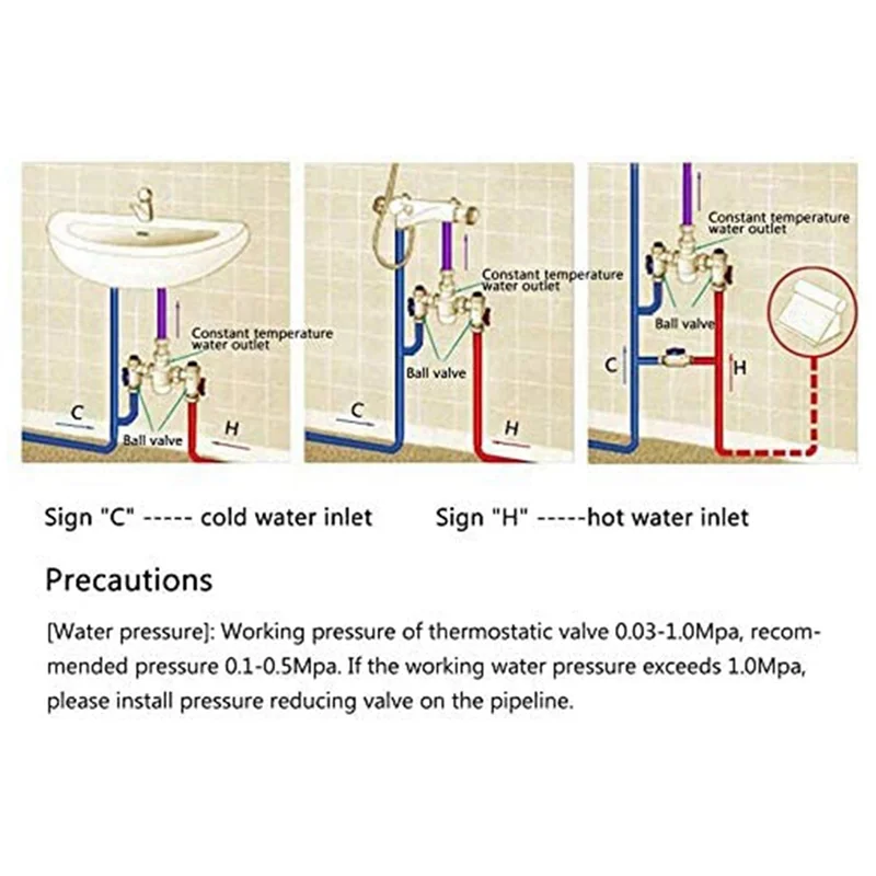 TFTP-4X Thermostatic Mixing Valve Solid Brass G1/2 For Shower System Water Temperature Control Pipe Basin Thermostat Control