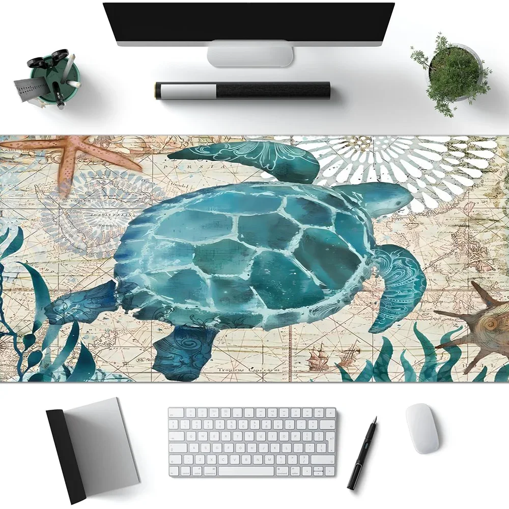 

Turtle Pattern Mouse Pad Large Desk Accessories Desk Pad Rubber Base with Stitched Edge Mousepad Non-Slip Deskpad for Office