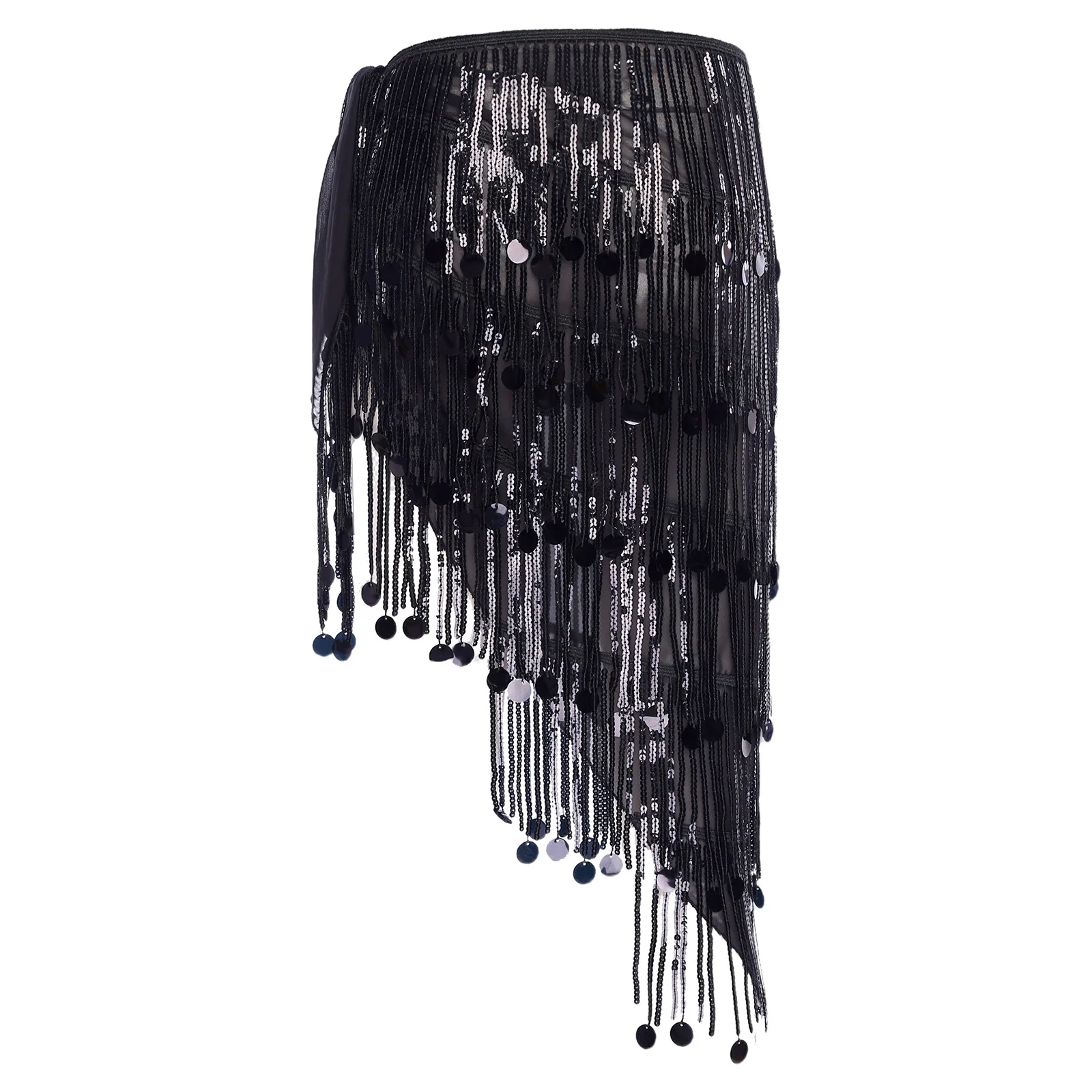 

Женский блестящий хип-шарф для танца живота с блестками и кисточками, регулируемая поясная цепочка на шнуровке, юбка для латинского выступления на сцене