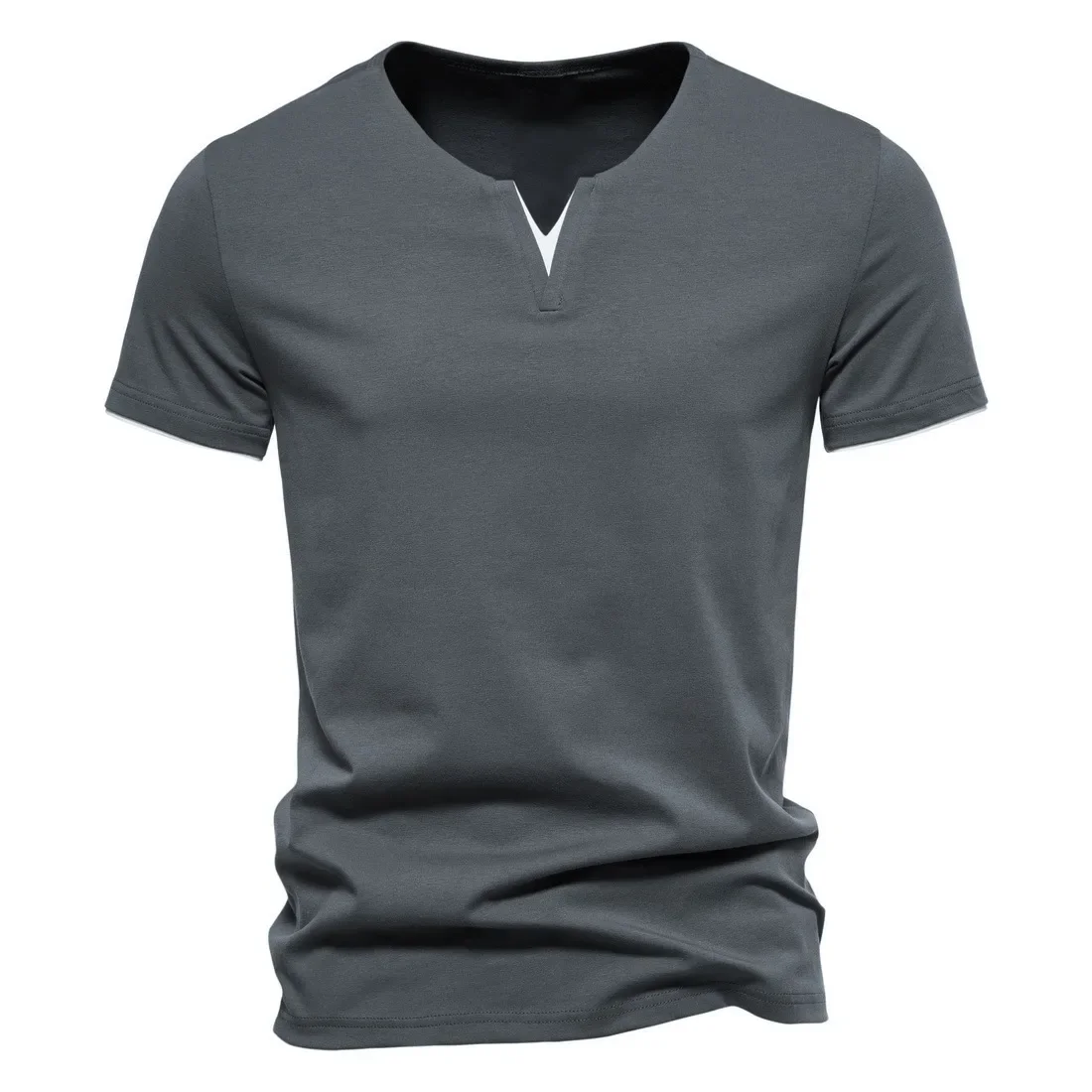 Herren-T-Shirts aus Baumwolle mit V-Ausschnitt für Herren, Sommer, lässig, schmale Passform, kurzärmeliges T-Shirt, hawaiianische Herrenbekleidung – Detail 2