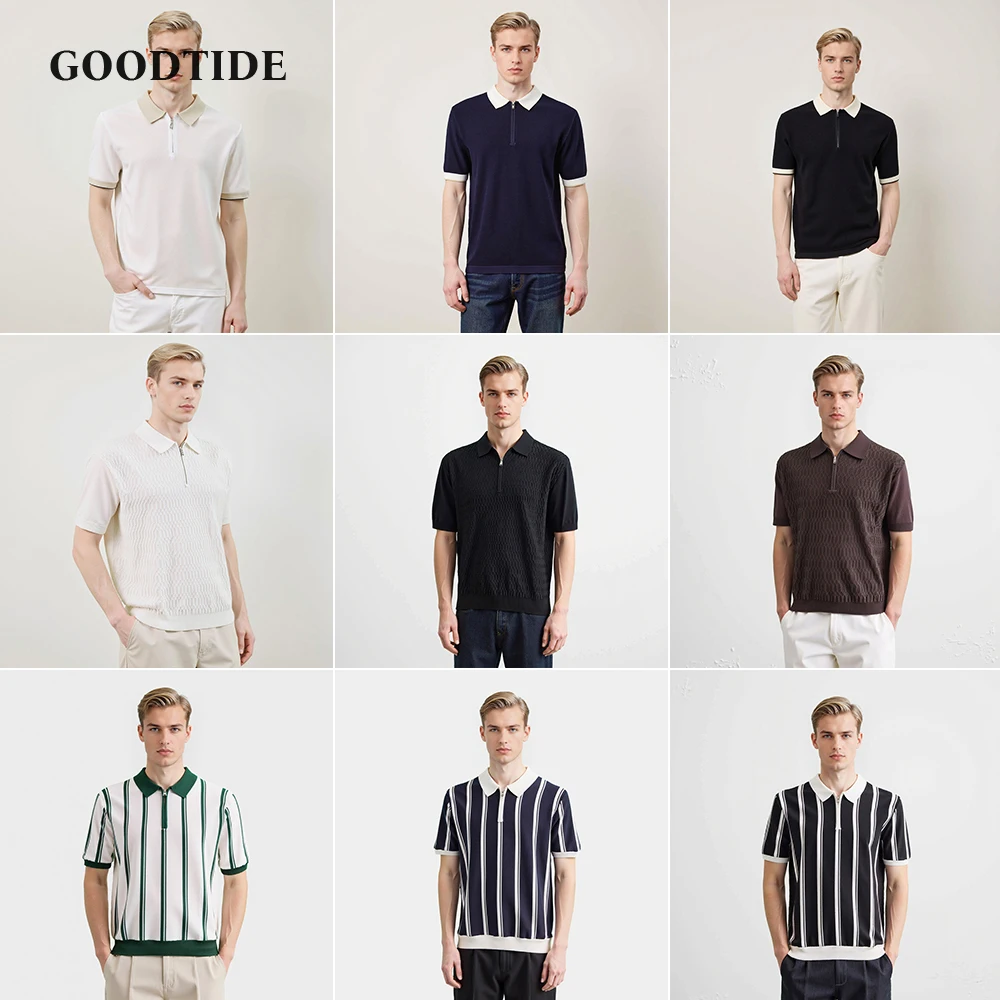 Knitted New Men's Summer European And American Men's Polo Shirt Casual Solid Color Business Henry Collar Short-sleeved Top