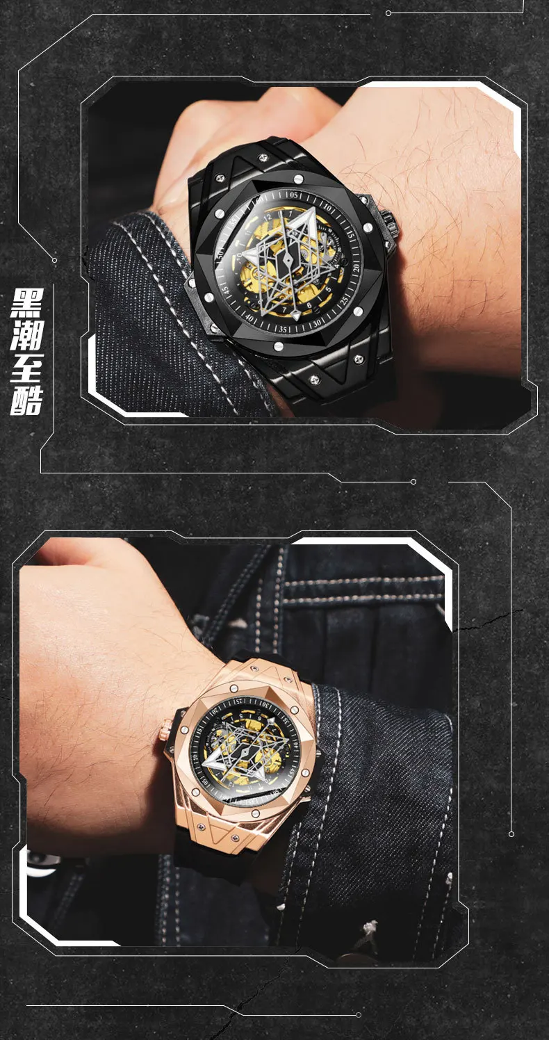 Reloj de nueva marca, reloj mecánico completamente automático a la moda para hombre, reloj deportivo resistente al agua de silicona