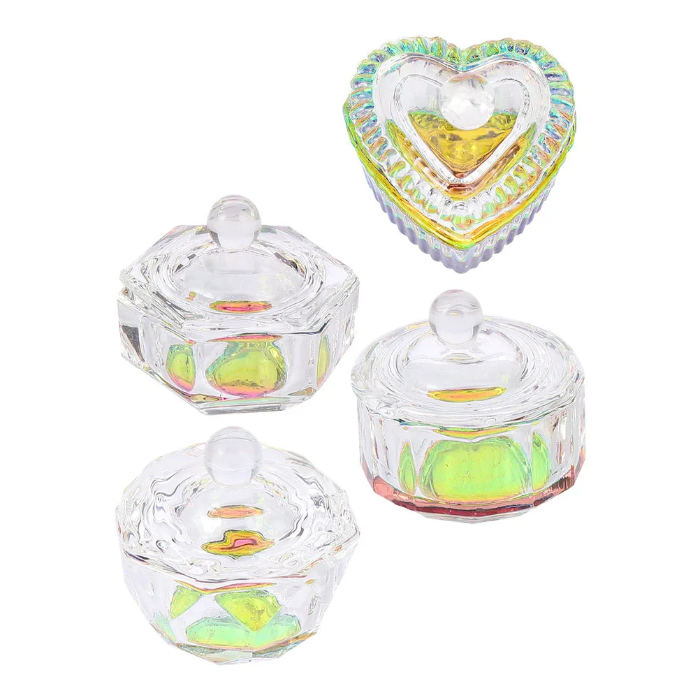 4Pcs Crystal Nail Art Cup Fashionable Elegant Noble Temperament Ideal for Professional Salon School Use Acrylic Liquid Powder