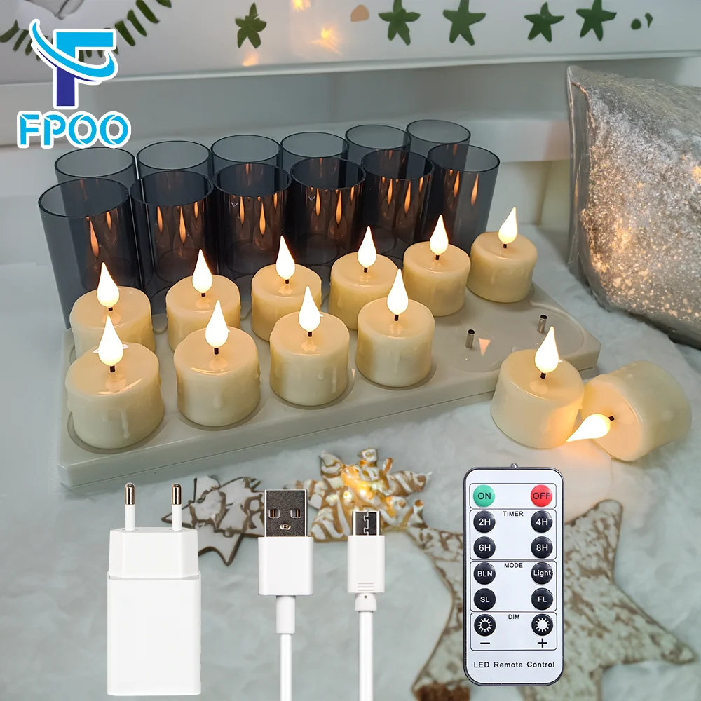 FPOO bougies rechargeables sans flamme bougie chauffe-plat avec télécommande minuterie lampe d'éclairage LED pour la décoration intérieure bougie électronique de vacances