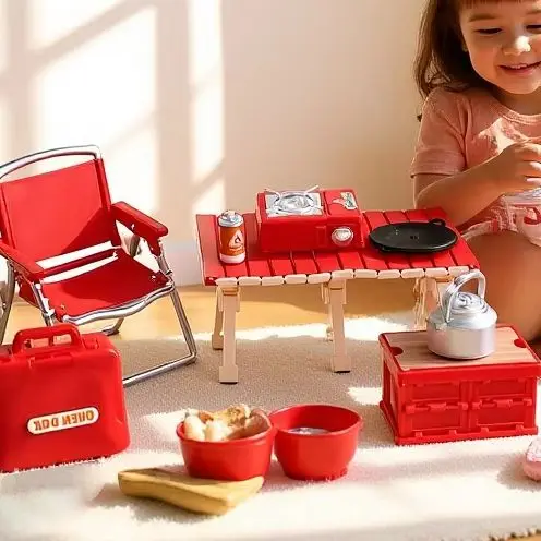 1:12 Casa delle bambole in miniatura Set da picnic da campeggio Sedia pieghevole Stufe a gas Modello per la decorazione della casa delle bambole Accessori Giocattoli Regalo