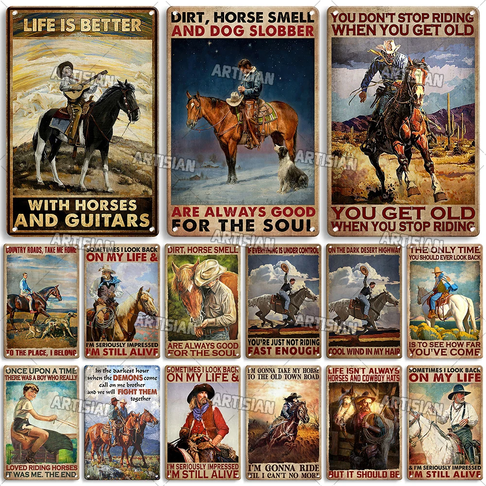 ARTISIAN Cowboy Riding Horse Vintage Metal Poster piatto decorativo Home Pub Metal Tin Sign Garage Metal Plaque Industrial Decor