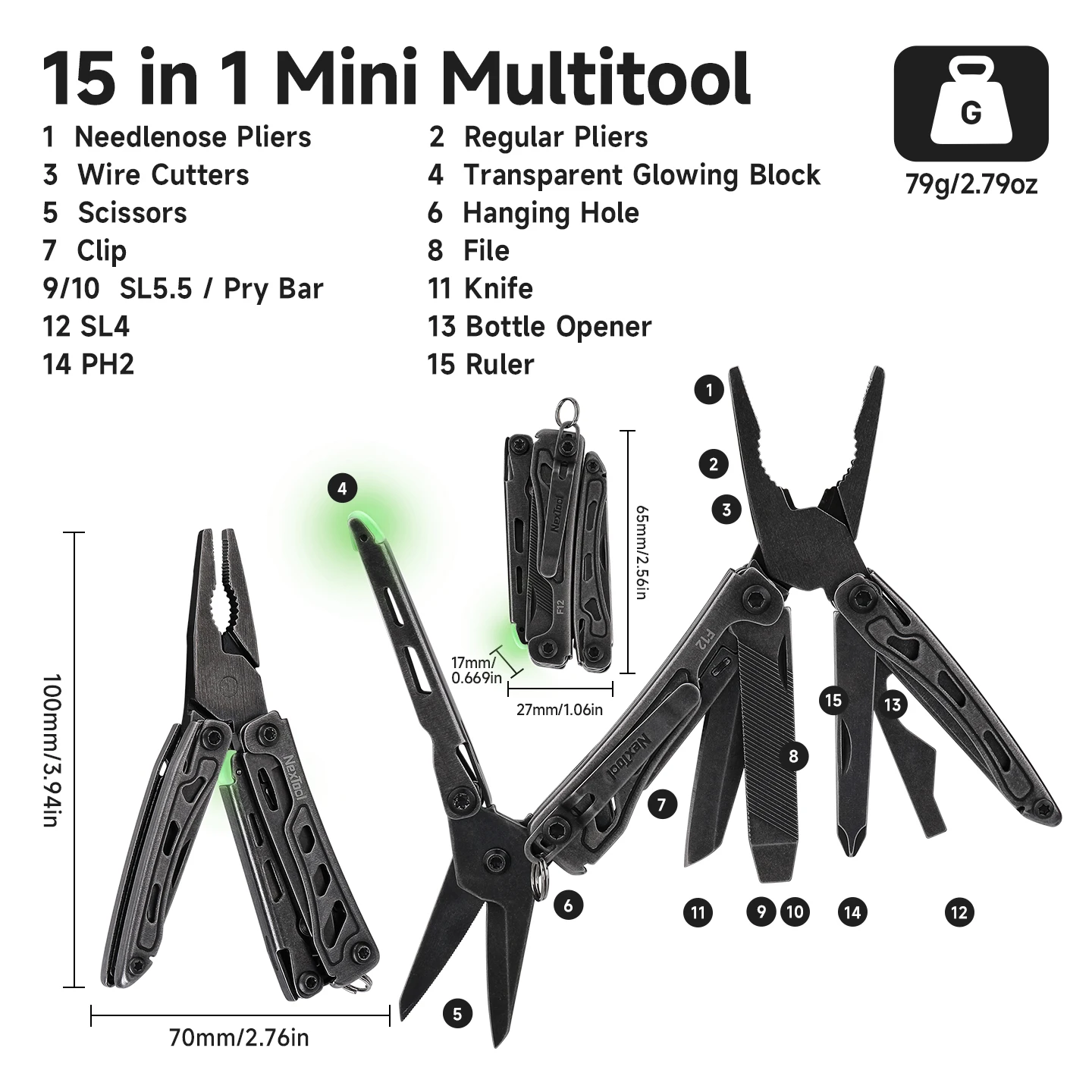 NexTool Mini Flagship F12 15 in 1 Multitool Keychain Pliers Serrated Scissors  Screwdriver File Ruler Outdoor Hand Tools
