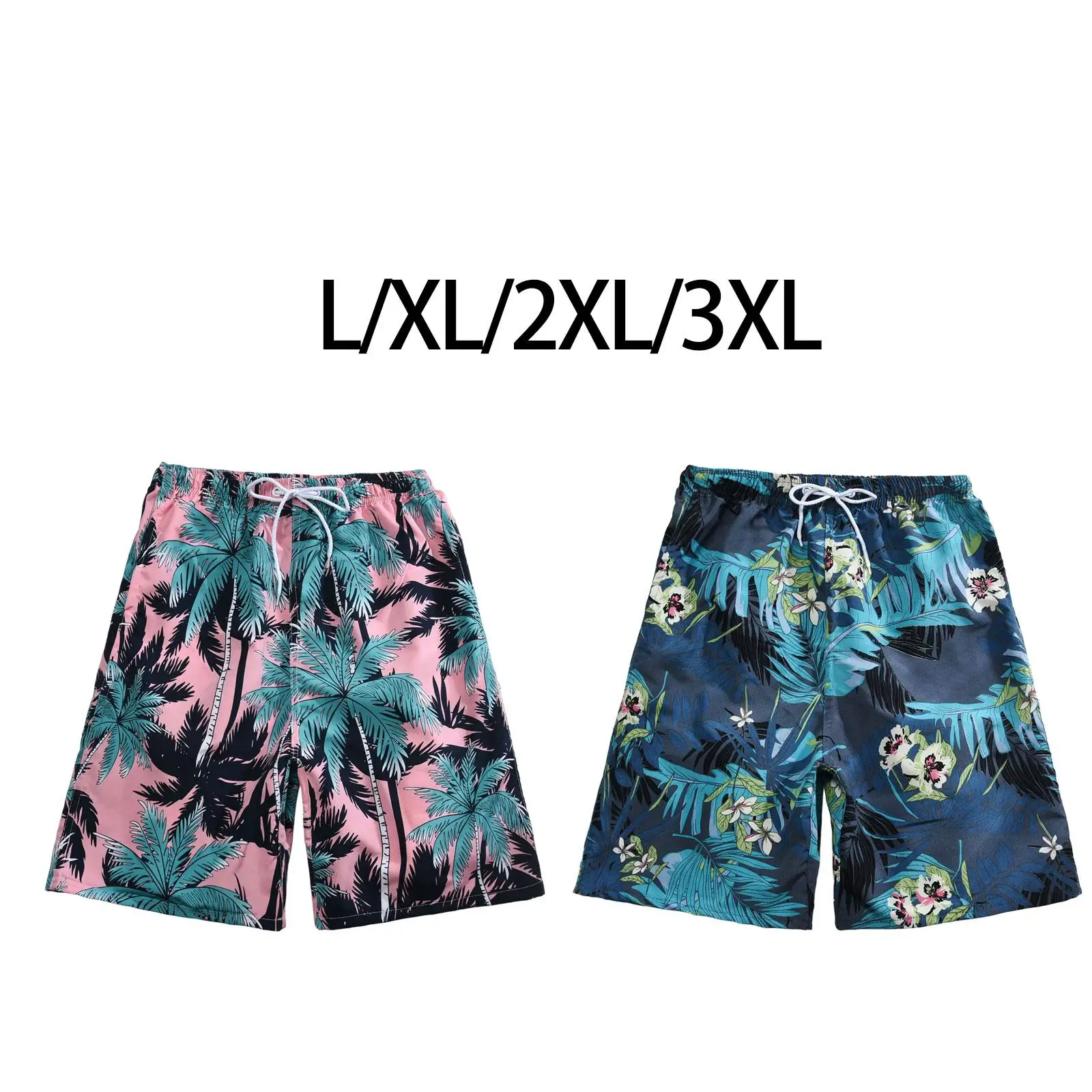 Men's Beach Shorts with Adjustable Drawstring and Vibrant Print Design