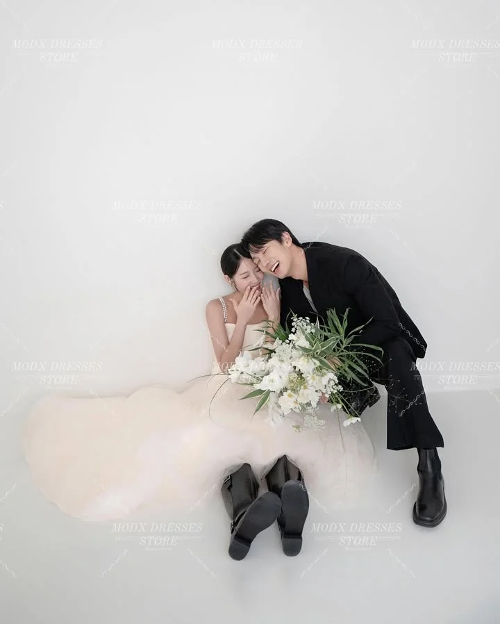 MODX Fairy Light Pink A-Line Korean Wedding Dress Floor Length Bridal Gown for Photo shoots Vestidos Novias Boda Women Customize
