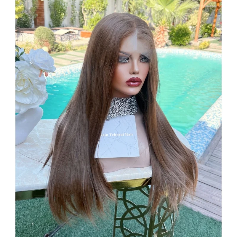 غلويليس ارتداء اليومي جودة عالية براون مستقيم الدانتيل الجبهة الباروكة الاصطناعية الدانتيل الباروكة مقاومة للحرارة #3