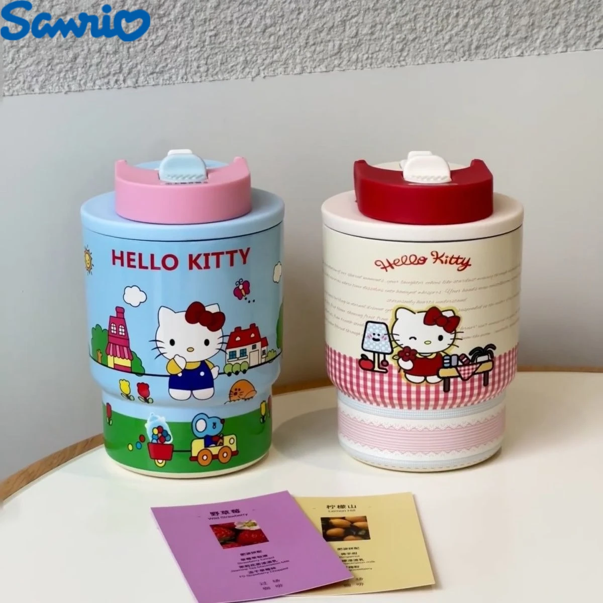 

Cute cartoon Hello Kitty thermos cup, outdoor travel office, student double-hole straw cup, cute portable tumbler, holiday gift