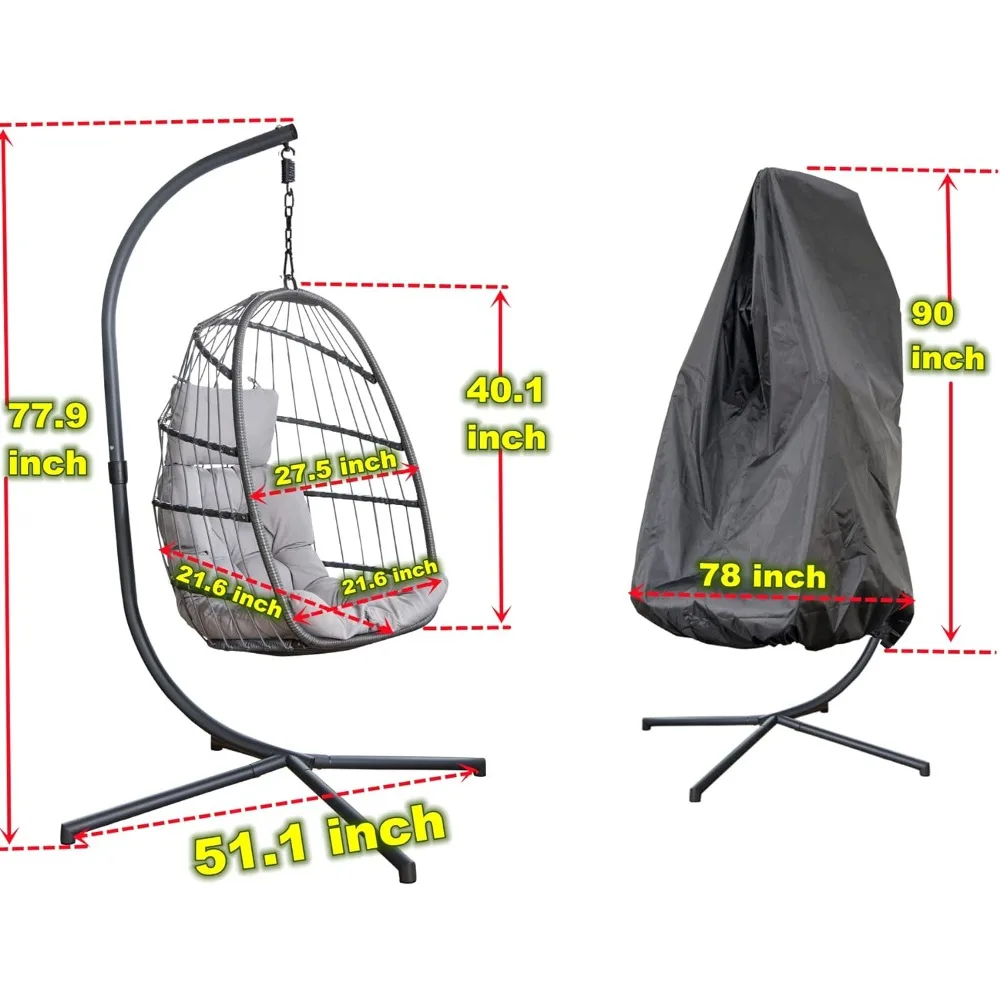 Hanging Egg Chair 2 Seat, 550lbs Capacity Hammock Swing Chair with Cushion, Outdoor Egg Chair