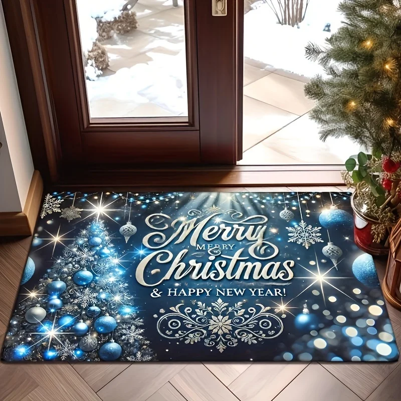 Blue Christmas Theme Shiny Star Pattern Home Warm Holiday Decoration Accessories Bathroom No-silp Doormat for Livingroom Hallway