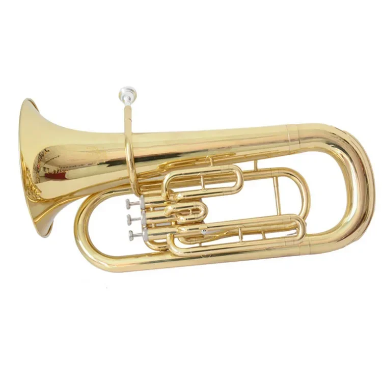 Factory OEM professional gold lacquer Bb key 3 piston valves marching baritone horn musical instrument