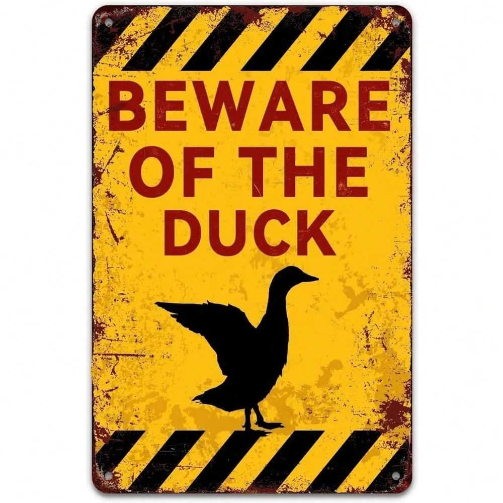 Vintage Art Deco Tin Metal Sign 8x12 Inch, Ramadan Decoration 2026 & Valentine's Decor, Retro Beware of The Duck Funny Farmhouse