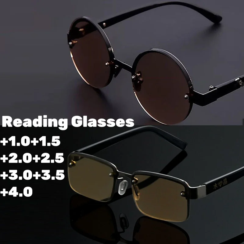 

Fashion Round and Square Crystal Frame Reading Glasses Men's HD Lens Presbyopia Eyeglasses Retro Anti Fatigue Eyewear +2.0+3.0