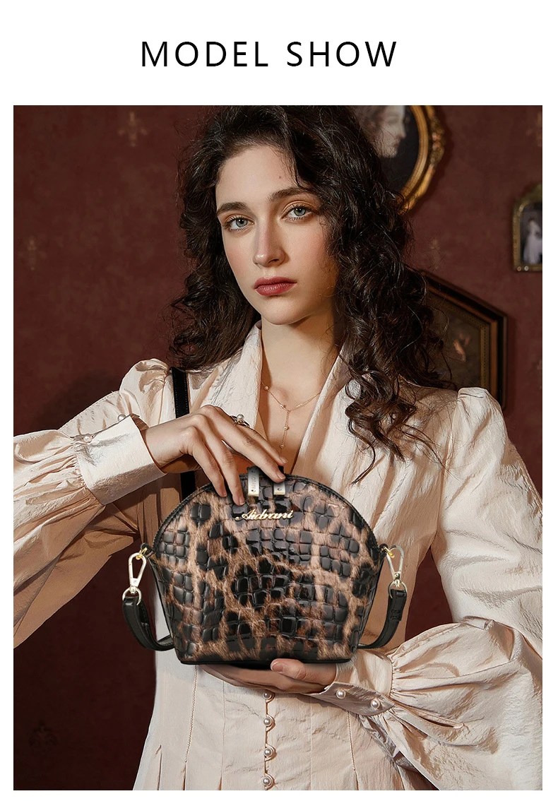 Aidrani Mini Shell Umhängetasche für Damen, Modische Einzel-Schultertasche mit Leopardenmuster, Hochwertiges Rindsleder – Detail 1