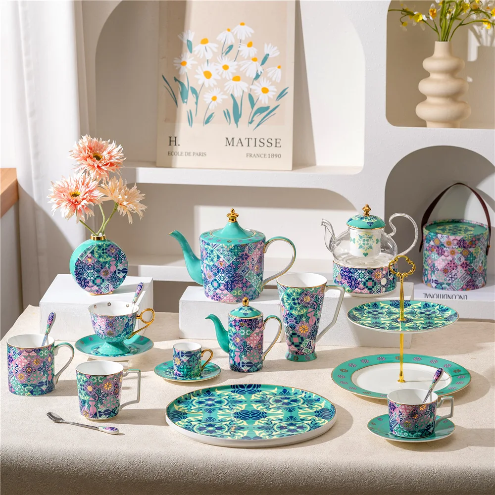 Moroccan style Digi Garden series bone china coffee cup and saucer coffee set afternoon camellia tea set water set