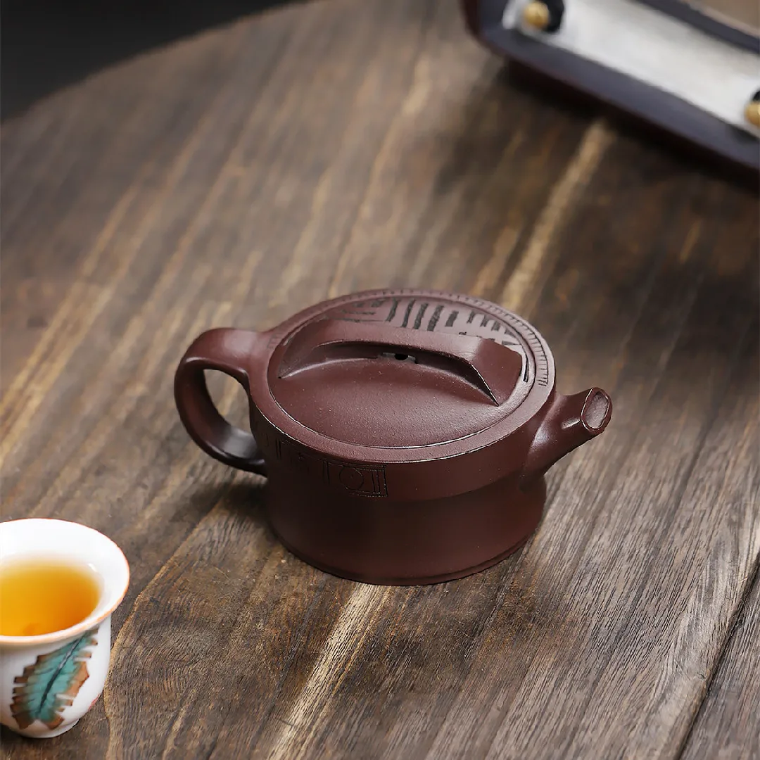 

Handmade Yixing Purple Clay Pot Famous Ore Hand-Carved Card Cover Large Mouth Hanwa Household Boutique 200cc