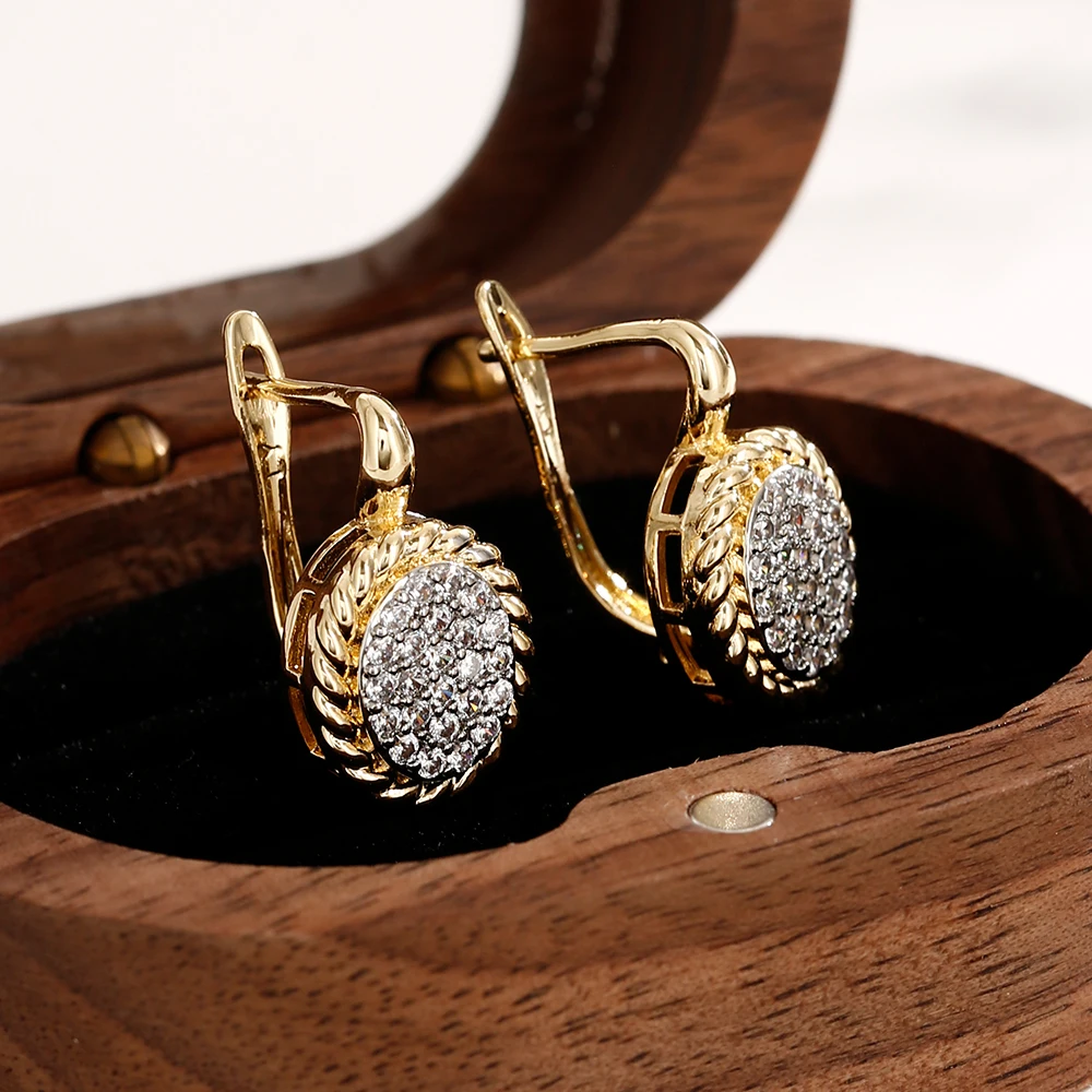 Ovale Ohrringe und Ring mit Diamantenbesatz, verkupfert, 14K vergoldet, modischer Schmuck, vielseitige Accessoires für den täglichen Gebrauch. – Detail 7