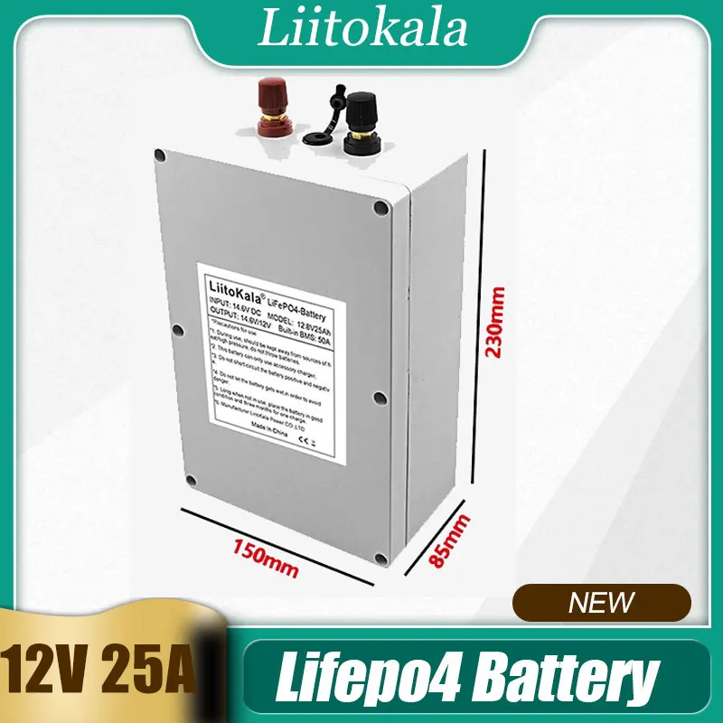 

LiitoKala 12V 25Ah LiFePO4 battery pack 12.8v battery 4S 50A balance BMS 12V for electric boat and UPS 12v battery