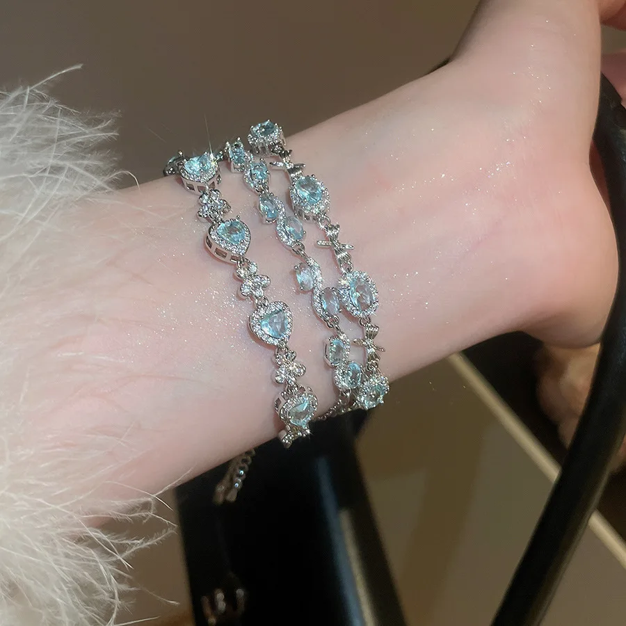 

Geometric Sky Blue Water/Heart/Srat Bracelet For Women Charms Jewelry Ladies Bracelet New Fashion Holiday Casual Women Accessor